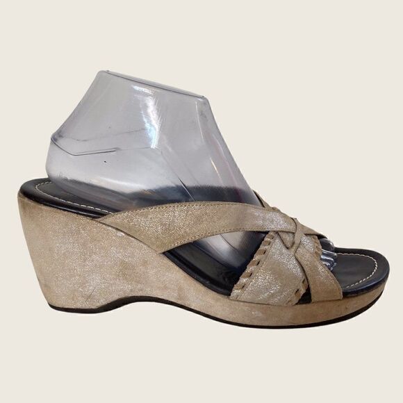 Donald J Pliner Brown Metallic Leather Wedge Sandals - Picture 1 of 6